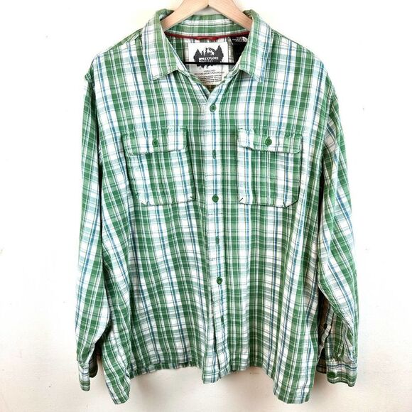 The North Face‎ Green Plaid Flannel Cotton Blend Button Up Shirt Men’s XL Read - Picture 1 of 10